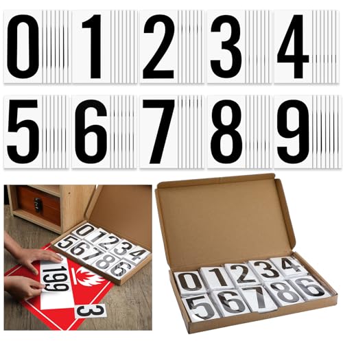 500 Pcs 3.5"H Placard Vinyl Numbering Kit Permanent Self Adhesive White-Back Vinyl with Black Numbers Stickers Waterproof Numbers, 50 Decals of Numbers 0-9, for Trailer Numbers Equipment Seats