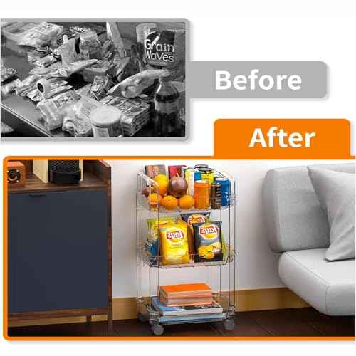 SuoXing 3 Tier Rolling Cart,Utility Cart on Wheels,Modern Clear Rolling Storage Cart for Bedside,College Must Haves Dorm Storage,Trolly Storage Rack for Art,Diaper Caddy,Snack,Lash Cart Organizer