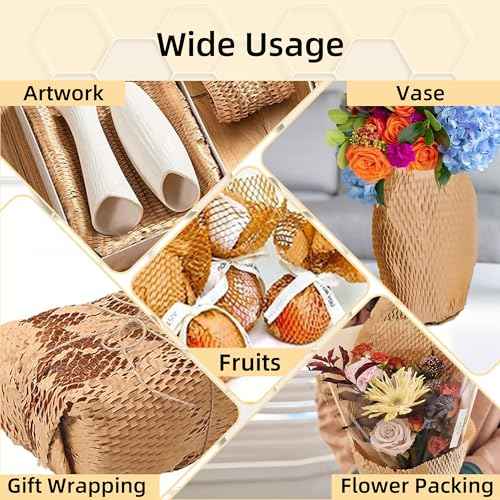 Honeycomb Packing Paper 15"x400' Roll with Fragile & Labeling Stickers, Gloves - Bubble Wrap for Moving,Products & Gifts Wrapping Paper, Recyclable & Biodegradable Cushioning Packing Material