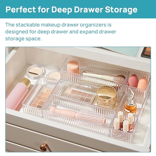 Clear Makeup Drawer Organizer Bins 7 pcs Stackable Acrylic Storage Containers