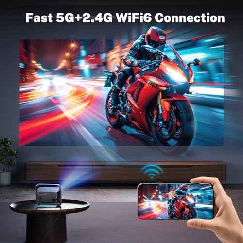 Smart Projector 1080P 4K Support with WIFI 6 and 2-Way Bluetooth 1500ANSI Auto Keystone Electric Focus Mini Projectors Home Theater Movie Outdoor Portable Projector (Black)
