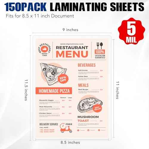 150 Pack 5 Mil Laminating Sheets, 9x11.5 Inches Thermal Laminating Pouches, for Laminator, Letter Size, Ultra Clear, Thick, Hold 8.5x11 Inches, Office School Supplies