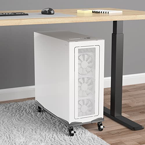 Bytesium Computer Tower Stand – Adjustable Width/Length, 4 Locking Wheels
