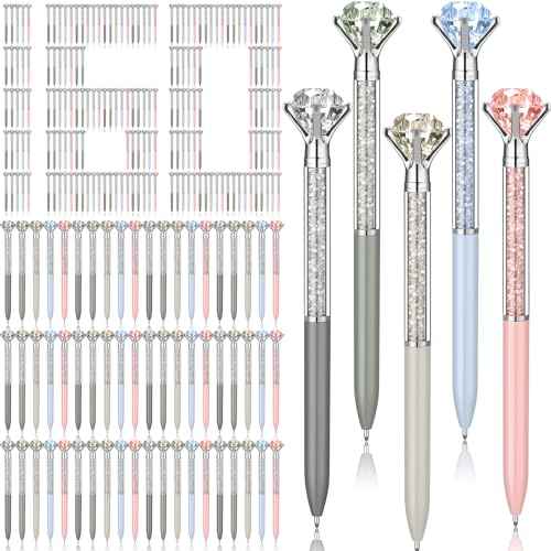 160 Pcs Diamond Ballpoint Pens Big Crystal Colorful Retractable Gem Rhinestones Bling Jewel Pens for Women Wedding Bridal Shower Office Gifts (Morandi Color)