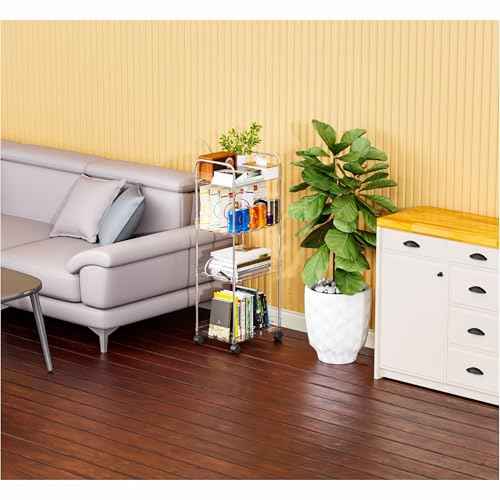 Yieach 4 Tier Acrylic Clear Rolling Cart with Wheels,Plastic Storage Cart on Wheels for Bedside,Dorm Room,Bathroom Organizers and Storage Shelf,Utility Cart Organizer for Snack,Craft,Art,Makeup,Baby