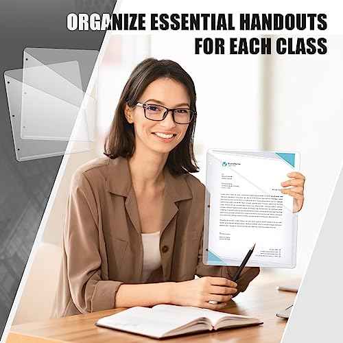 Seajan 48 Pcs Pocket Folders for 3 Ring Binder Clear Plastic Folders Sleeves with 2 Pockets 3 Hole Punch Binder Dividers Poly Slash File Jackets for Office School Document Organizer (White)
