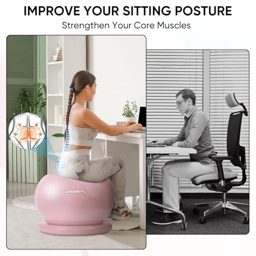 APEXUP Yoga Ball Chair with Base - Anti-Slip Stability Exercise Ball Seat (XL, Pink)