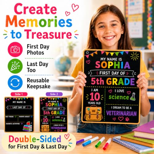 ChunRun Double-Sided First & Last Day of School Chalkboard Sign 10x12 Black Wooden Reusable Kids