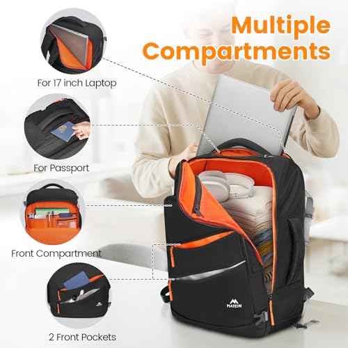 MATEIN Personal Item Backpack 18x14x8 with Shoe Compartment Detachable, Airline Approved Carry On Backpack for Travel with Electronics Case, Lightweight Luggage Bag for Spirit Airlines Fits 17" Laptop