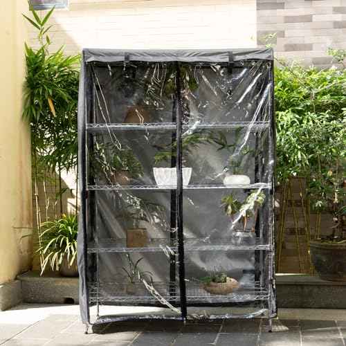 okcool Waterproof Shelf Cover,600D Heavy Duty Wire Shelving Unit Cover,Shelf Display Rack Protector Cover with Zipper,One Side See Through Panel.(Grey,Fits 48" Wx18 Dx72 H Shelves)