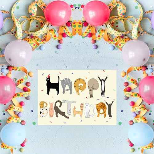 Cheerin Happy Birthday Card for Him or Her - Funny Birthday Card - Humourous Greeting Card - Cat Birthday Card for Cat Lovers Men Women