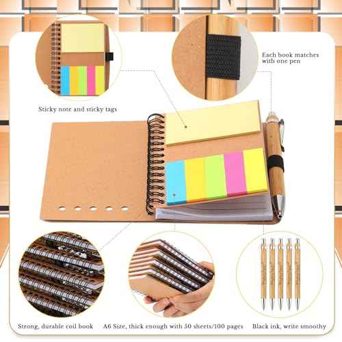 Jetec 25 Sets Inspirational Notebooks Bulk Christmas Employee Appreciation Gifts Spiral Notebook with Sticky Notepad Bamboo Pens for Xmas Thanksgiving Coworker Student Nurse Staff (Team)