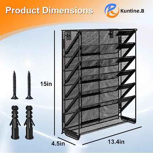 Kuntine.B 7-Tier Hanging File Organizer Vertical Wall File Organizer Wall File Holder, Mesh Magazine Rack Mail Document Organizer for Office School Home (Black, 2 Pack)