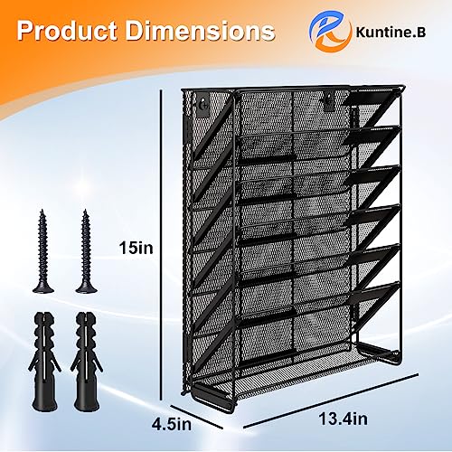 Kuntine.B 7-Tier Hanging File Organizer Vertical Wall File Organizer Wall File Holder, Mesh Magazine Rack Mail Document Organizer for Office School Home (Black, 1 Pack)