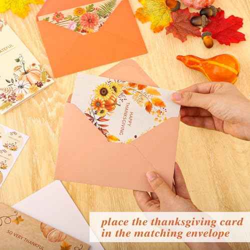 24 Pack Thanksgiving Cards with Envelopes, 4 x 6 in Bulk Thanksgiving Cards with Stickers, 6 Designs Thanks & Blessings Greeting Card Boxed for Fall Autumn Holiday Happy Harvest Party