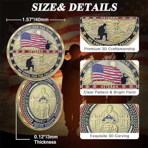 42 PCS Military Challenge Coins, US Military Coins Veteran Challenge Coin - Stand for The Flag, Kneel for The Fallen - Military Commemorative Appreciation Gifts
