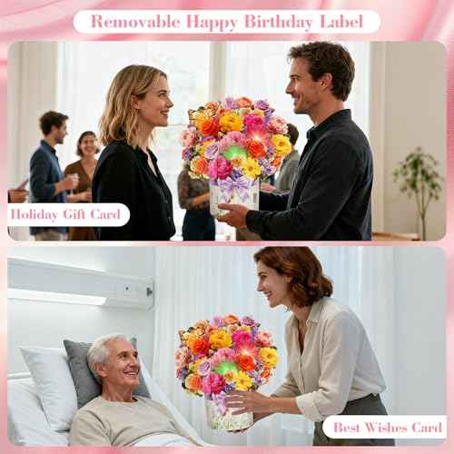 XTF2015 Birthday Cards with MUSIC & LIGHTS, Happy Birthday Card, Peony & Butterfly, 13 Inch Life Sized Forever Flower Bouquet 3D Pop Up Music Cards for Mom Daughter Women Wife