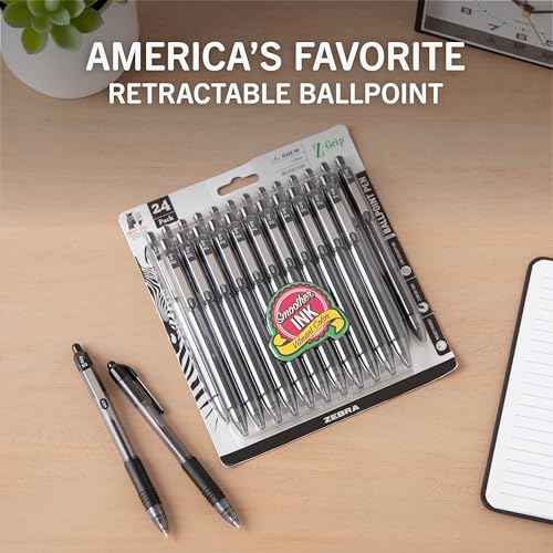 Zebra Pen Z-Grip Retractable Ballpoint Pen, Smooth-Flowing Black Ink, 1.0mm Medium, School Supplies, Teacher Supplies, and Office Supplies, 24-Pack (12221)