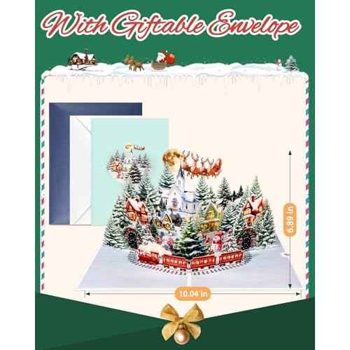 Winter Village Pop up Christmas Cards - 5x7 Xmas Cards with Envelope & Blank Note, Handmade 3D Merry Christmas Gifts for Husband Wife Daughter Son Family, Festive Night Santa Sleigh & Snowman