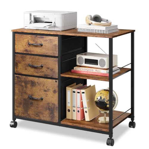 DEVAISE 3-Drawer Mobile File Cabinet with Fabric Drawers, Rustic Brown Wood Grain - No Charging Station