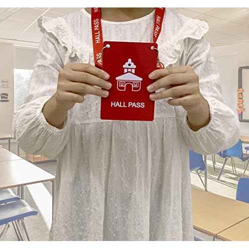 Hall Pass Lanyards with Large Card Passes, Unbreakable School Classroom 5 Inch Passes Set for Teacher Parents(Hall Bathroom Library Office & Nurse),10 Pcs(Hall)
