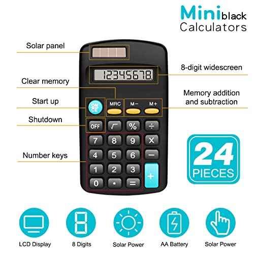 24 Pack Basic Mini Calculators - 8 Digit Display, Solar Battery & AC Power, Handheld for Office, School & Home