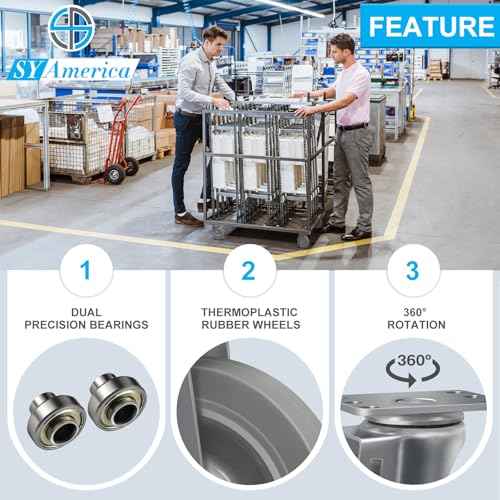SY America 5" Caster Wheels,Industrial Casters, Heavy Duty Casters Set of 4,Non-Marking Thermoplastic Rubber Castor Wheels for Cart, Furniture and Workbench, 2 Swivel & 2 Rigid, 1400 lbs Capacity