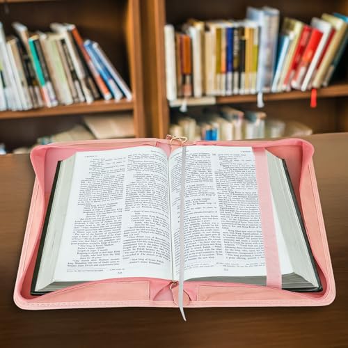 Bible Cover Case for Women£¬Large PU Leather Debossed Scripture Cover with Cross & Rose£¬Bible Accessories£¬Bible Carrying Case for Women, Girls, Gifts (Pink Gold)