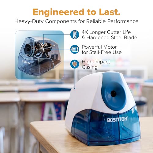 Bostitch Electric Pencil Sharpener Blue - Stall-Free, Compact & Safe