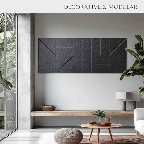 Large Cork Board for Office Black Felt Board Alternative - Felt Bulletin Board Tiles for Office Wall Decor, Push pin Board Wall Organizer for Office - Pack of 12 (Moonstone)