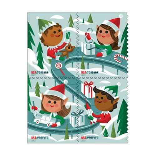 USPS Holiday Elves (Booklet of 20) Christmas Celebrations First-Class Mail Forever Postage Stamps 2022Scott #5722-5725
