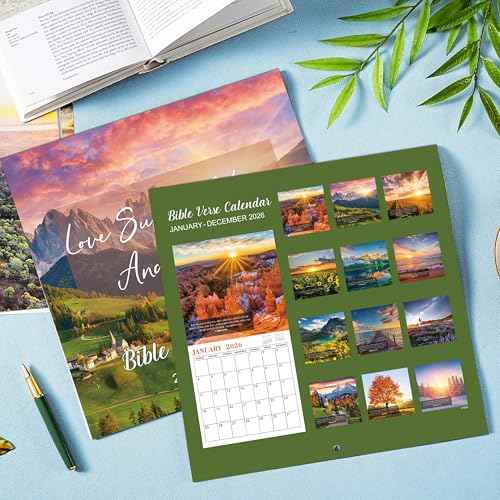2026 Calendar - Bible Verse Wall Calendar 2026, Jan 2026 - Dec 2026, 12" x 24" (Open), 12 Monthly Calendar, Hanging Holes, Large Blocks & Holidays - Nature's Beauty with Inspiring Bible Quotes