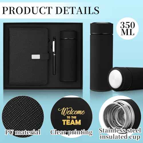 Thenshop Set of 5 New Employee Welcome to The Team Gift Sets Notebook Pen and Tumbler Welcome to The Team Box Employee Appreciation Gift Sets for New Worker Men Women Office(Black)