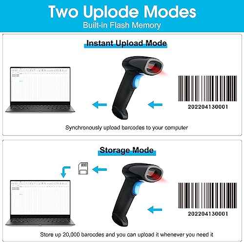 Sumicor Bluetooth Wireless Barcode Scanner with Stand, Handfrees Automatic Scanning & Manual Trigger Hand Barcode Scanner Gun, 1D 2D QR Code DM Scanner Work with Smart Phone, Tablet, PC