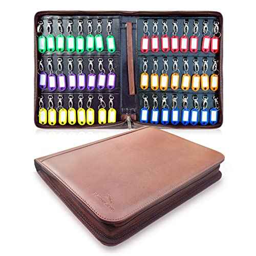 Portable Key Organizer,Zippered Key Organizers Case with 48 Key Hooks and Tags Key Storage,Leather Apartment Manager and Landlord Key Holder,Key Organizer Box for Real Estate Sales,Hotels,Car Service
