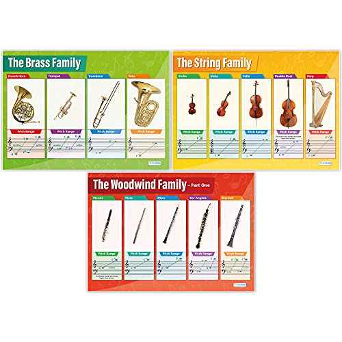 Daydream Education Instrument Family Orchestra Music Posters for Classroom - Set of 6 - Gloss Paper - EXTRA LARGE - 33" x 23.5" - Music Middle & High School Class Decoration - Wall Charts