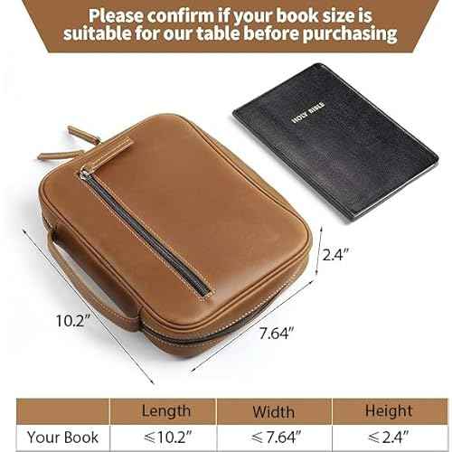 Jack&Chris Full Grain Leather Bible Covers, Church Bag Bible Protective Book Holder, Large Bible Cover for Men Women, Bible Carrying Case Folder Organizer with Handle, Christian Art Gifts, Brown