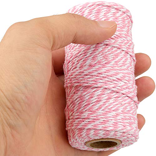 Jijacraft Pink & White Twine String 2mm x 100m, Heavy Duty Craft Cord
