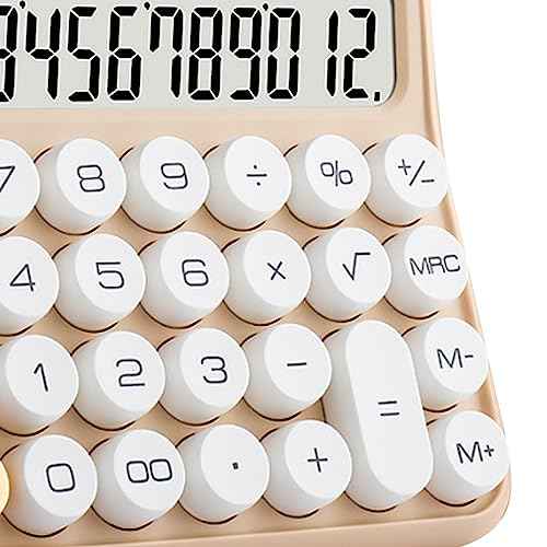 POCREATION Large LCD Display Big Button Calculator, 12 Digit Desktop Calculator with Anti Slip Bottom Pad, Removable Keycaps, Auto Shutdown, Suitable for Office School Home (Milk Tea Color)