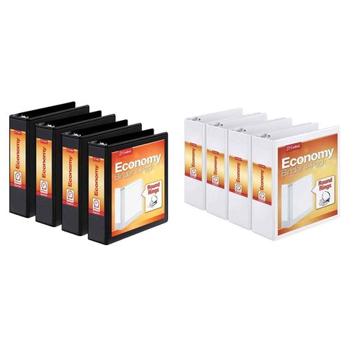 Cardinal Economy 3 Ring Binders, 2 Inch and 3 Inch, Black and White, Presentation View, Nonstick, PVC Free, 4 Pack Bundle (79522 + 00430)