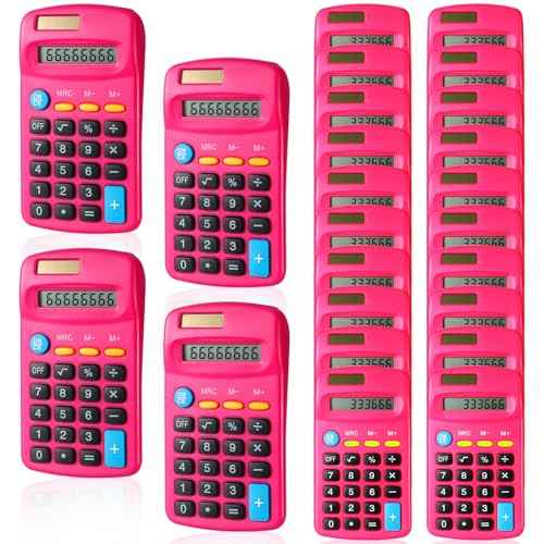 24 Pieces Basic Calculators for Students Small Pocket Size 8 Digit Display Mini Calculators Dual Powered Handheld for School Desktop Home(Rose Red)