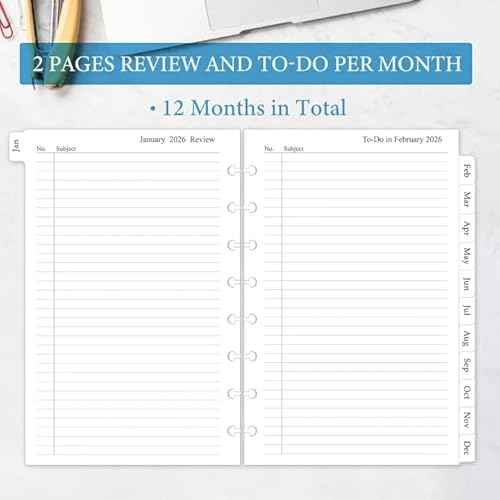 2026 Monthly Planner Refill, A5 Medium Size Planner Inserts for 8-Disc Discbound, 5.5"x8.5", Jan. 2026 - Dec. 2026, 12 Monthly Calendars with Laminated Tabs