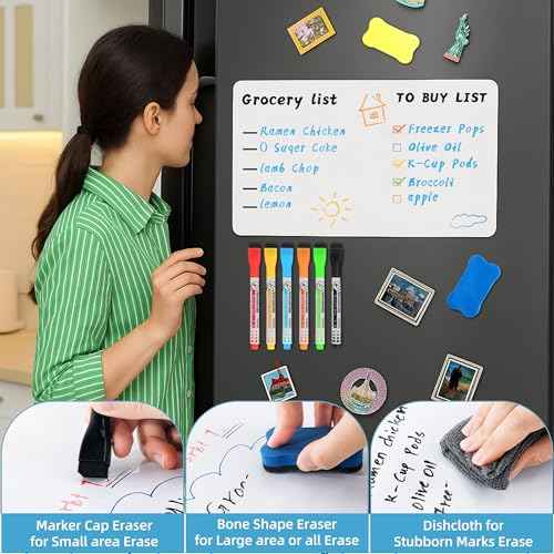 4PCS Small Magnetic Dry Erase Board Sheet for Refrigerator, Fridge Whiteboard for Kitchen, 12"x8" White Board Organizer and Planner with Stain Resistant Technology, Include 2 Eraser, 8 Markers