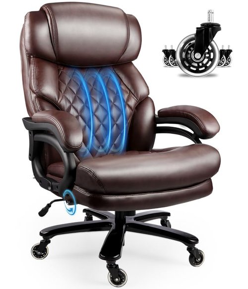 800LBS Big and Tall Office Chair for Heavy People, Heavy Duty Executive Chair with High Back, Extra Wide Seat and Adjustable Lumbar, Large Computer Desk Chair Comfortable for Home Office (Brown)