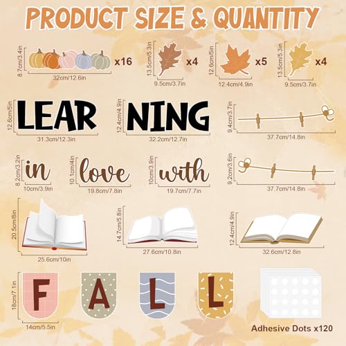Orange 43pcs Fall Classroom Bulletin Board Decorations Set Autumn Boho with Maple Leaves Pumpkin