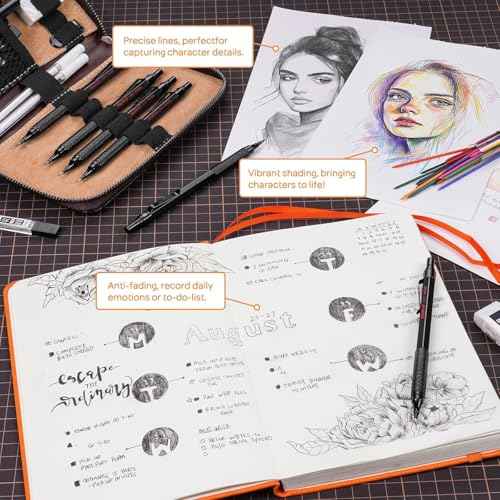 Nicpro 33PCS Black Metal Mechanical Pencil Set in Leather Case, Art Drafting Pencil 0.3, 0.5, 0.7, 0.9 mm, 2mm Lead Holders for Sketching Drawing with 18 Tube (6B 4B 2B HB 2H 4H Colors) Lead Refills
