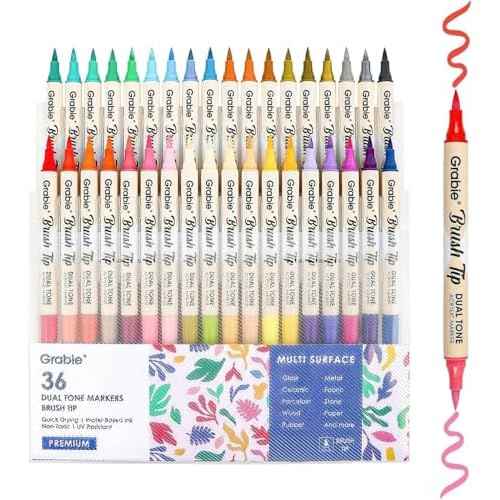 Grabie 72 Colors Acrylic Paint Markers, Soft Brush Tip Acrylic Markers Set, Paint Pens for Wood, Fabric, Canvas, Glass, Stone, Canvas, Rock Painting and DIY Crafts Art Supplies, Set of 36