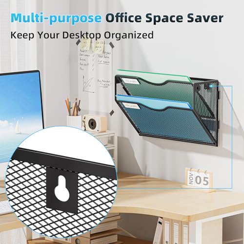 Marbrasse Black 2-Tier Wall File Holder Mesh Organizer for Office & Home