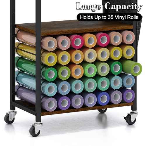 Craft Organizers and Storage Cart: Craft Room Cart for Organizing Cutting Accessories and Machine, Vinyl Roll Storage and Organization Holder, Heat Press Stand Table with Wheels