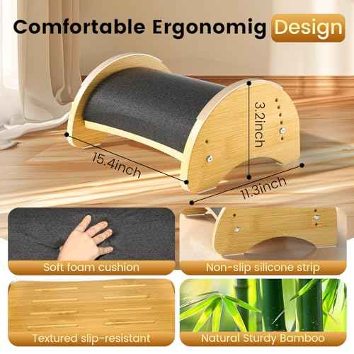 Bamboo Foot Rest for Under Desk at Work, Reversible Ergonomic Rocking Office Foot Rest, 6 Heights Adjustable & Non-Slip Mats with Foam Cushion, Under Desk Footrest for Home Office
